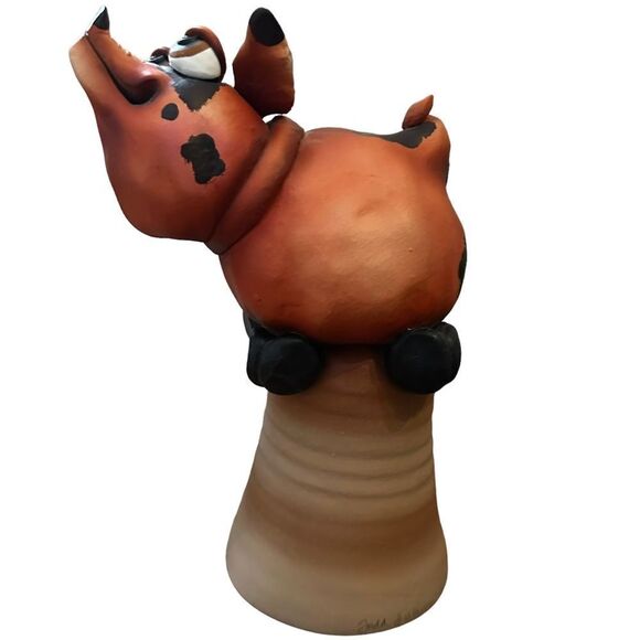 Todd Warner PIG HOG Farm Animal Art Bell Sculpture Hand Signed FOLK ART CERAMIC - Picture 4 of 7